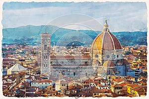 Cathedral of Santa Maria del Fiore, Florence, Italy. Panoramic view of the city center.