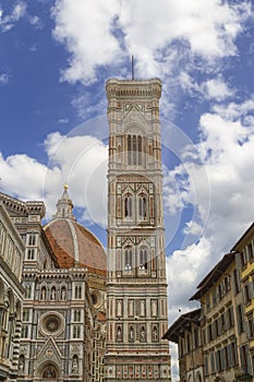 Cathedral of Santa Maria del Fiore and Giotto`s Bell Tower in Florence, Italy