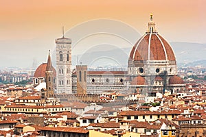 Cathedral Santa Maria Del Fiore at sunset in Florence, Italy