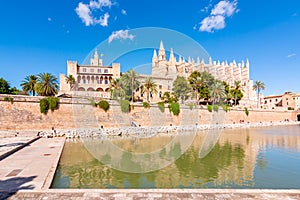 Cathedral of Santa Maria of Palma La Seu and Royal Palace of La Almudaina, Palma de Mallorca, Balearic islands, Spain