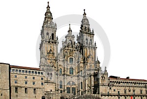 The Cathedral of Santiago de Compostela Spanish: Catedral de Santiago de Compostela isolated on white background photo