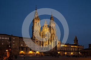 Cathedral of Santiago de Compostela view at early night