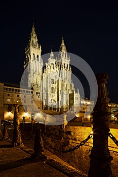 Cathedral of Santiago de Compostela view at night