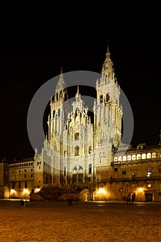 Cathedral of Santiago de Compostela view at night