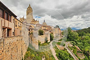 Cathedral of Segovia on the hill in Spain