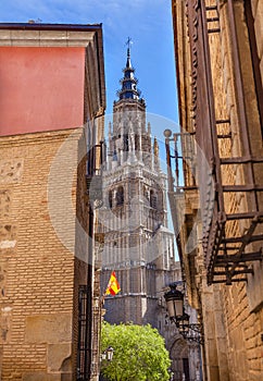 Cathedral Spire Tower Narrow Streets Toledo Spain