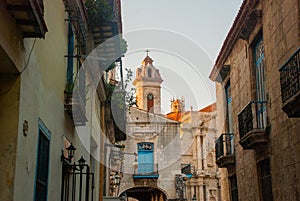 Cathedral of St. Christopher in Old Havana on the square of Cienaga in the evening. Cuba photo