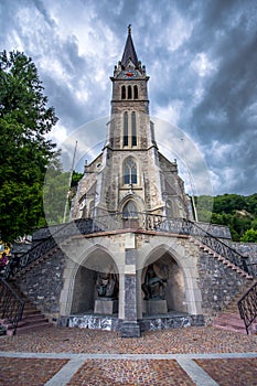 Cathedral St. Florin in Vaduz, Liechtenstein, Europe. It was built in 1874 by Friedrich von Schmidt