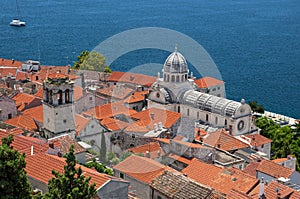 Cathedral of St James among red tiled rooftops of old town ÃÂ ibenik