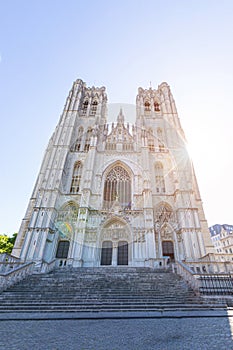 Cathedral St. Michael and St. Gudula in Brussels in a beautiful summer day, Belgium