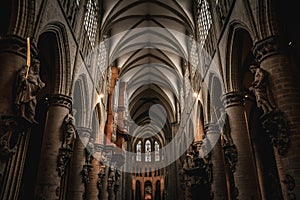 The Interior of St. Michael and St. Gudula Cathedral in Brussels, Belgium