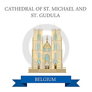 Cathedral St Mikhael Gudula Brussels Belgium flat vector sight photo