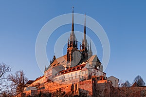 Cathedral of St. Peter and Paul in Brno with clear blue sky