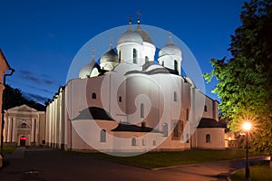 Cathedral of St. Sophia at night, Novgorod, Russia