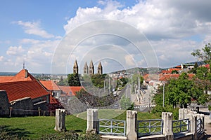 Cathedral and street cityscape Pecs