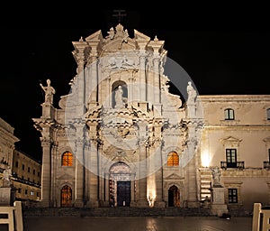 The Cathedral of Syracuse by night