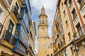 Cathedral tower and houses in Logrono