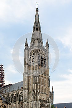 Cathedral tower in Ypres flander Belgium photo