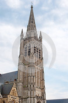 Cathedral tower in Ypres flander Belgium photo