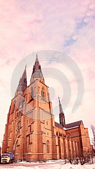 Cathedral of Uppsala in Sweden. Wide agnle shot of the highest Cathedral in Scandinavia