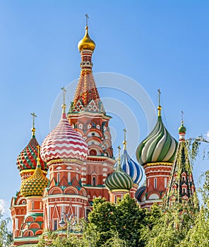 Cathedral of Vasily the Blessed (Saint Basil\'s Cathedral) domes on Red Square, Moscow, Russia