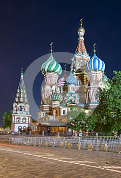 Cathedral of Vasily the Blessed Saint Basil`s Cathedral on Red Square at night, Moscow, Russia