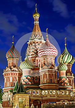 Cathedral of Vasily the Blessed Saint Basil`s Cathedral on Red Square at night, Moscow, Russia