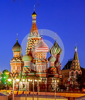 Cathedral of Vasily the Blessed (Saint Basil\'s Cathedral) on Red Square at night, Moscow, Russia