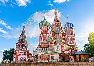 Cathedral of Vasily the Blessed Saint Basil`s Cathedral on Red Square at sunset, Moscow, Russia