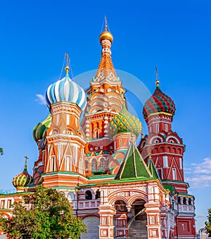 Cathedral of Vasily the Blessed (Saint Basil\'s Cathedral) on Red Square at sunset, Moscow, Russia