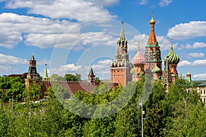 Cathedral of Vasily the Blessed (Saint Basil\'s Cathedral) and Spasskaya Tower on Red Square, Russia