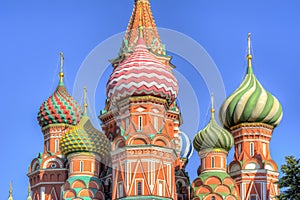 Cathedral of Vasily the Blessed Saint Basil`s Cathedral domes on Red Square, Moscow, Russia