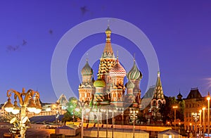 Cathedral of Vasily the Blessed Saint Basils Cathedral on Red Square at night, Moscow, Russia