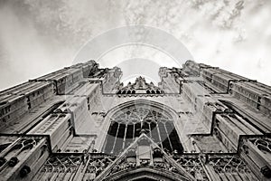 Cathedral view from the ground in black and white