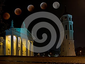 Cathedral of Vilnius with total eclipse of moon photo
