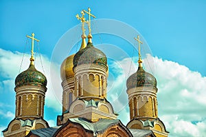 Cathedral of the Znamensky Monastery. Golden domes. Moscow.
