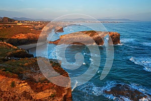 Cathedrals beach, amazing landscape with rocks on the Atlantic coast, Spain. Outdoor travel background