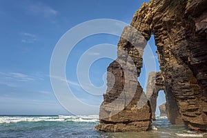Cathedrals beach, Playa de las Catedrales, amazing landscape with rocks on the Atlantic coast, Spain. Outdoor travel background