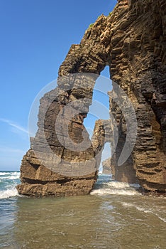 Cathedrals beach, Playa de las Catedrales, amazing landscape with rocks on the Atlantic coast, Spain. Outdoor travel background