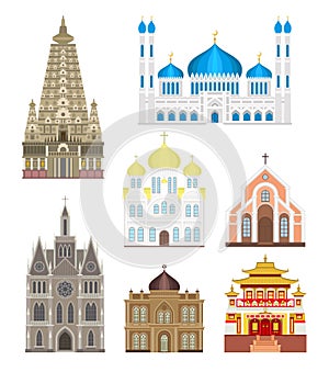 Cathedrals and churches infographic temple buildings set architecture asia landmark tourism vector