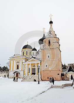 Cathedrals of Holy Assumption Monastery in Staritsa, winter
