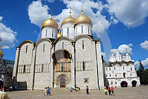 Cathedrals inside the walls of the Kremlin in Moscow on a summers day