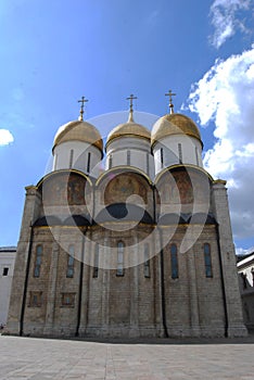 Cathedrals inside the walls of the Kremlin in Moscow on a summers day