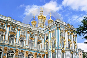 Catherine Palace and church of the Resurrection of Christ in Pushkin, St Petersburg