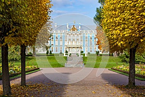 Catherine palace and park in autumn foliage, Tsarskoe Selo Pushkin, Saint Petersburg, Russia