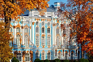 Catherine palace and park in autumn foliage, Tsarskoe Selo Pushkin, Saint Petersburg, Russia