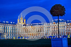Late evening at Catherine Palace the summer residence of the Russian tsars at Pushkin, Saint-Petersburg. Square and photo