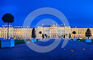 Late evening at Catherine Palace the summer residence of the Russian tsars at Pushkin, Saint-Petersburg. Square and photo