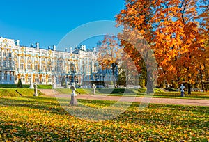 Catherine park in autumn foliage, Tsarskoe Selo Pushkin, Saint Petersburg, Russia