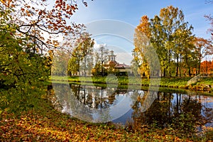 Catherine park in autumn foliage, Tsarskoe Selo Pushkin, Saint Petersburg, Russia